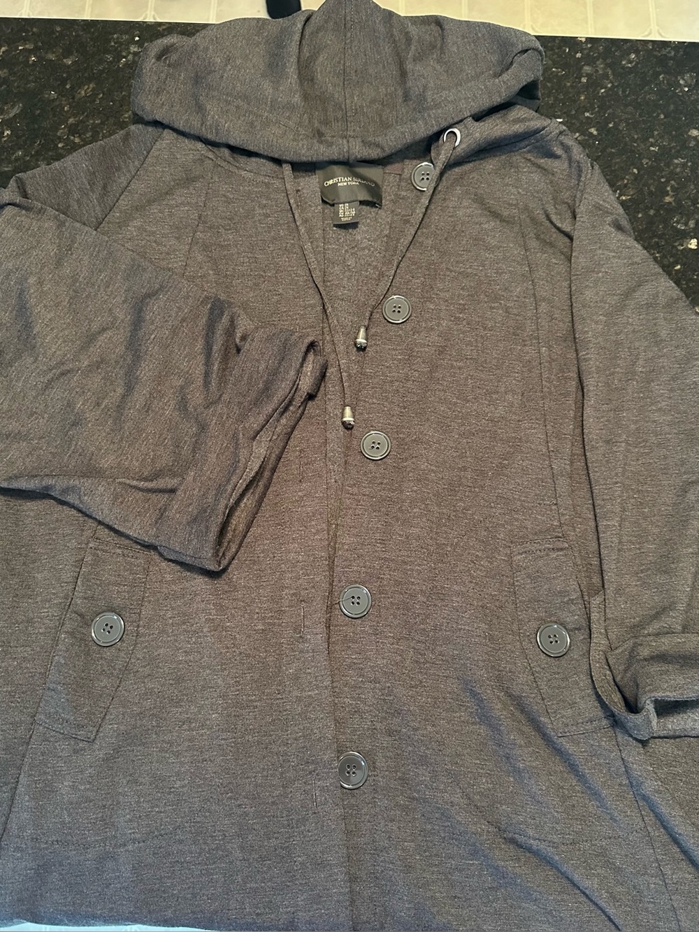 Christian Siriano Charcoal Hooded Button-Front Jacket